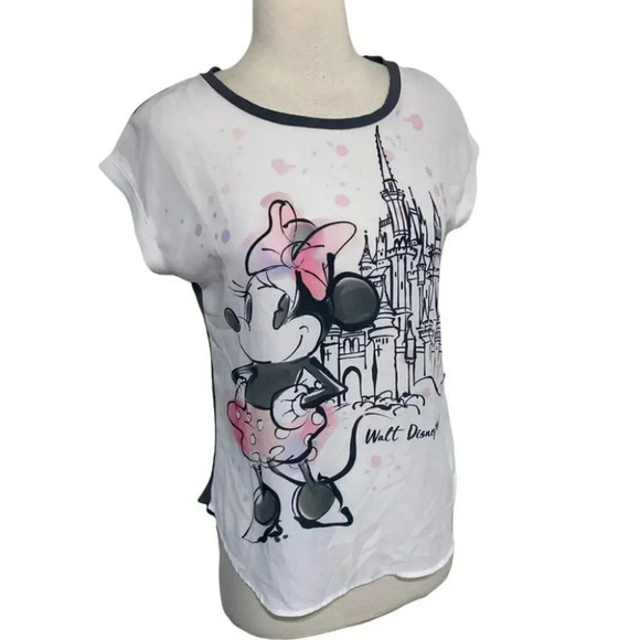 Disney Parks Womens XS Minnie Mouse sheer white front gray back top Vintage - Picture 2 of 5